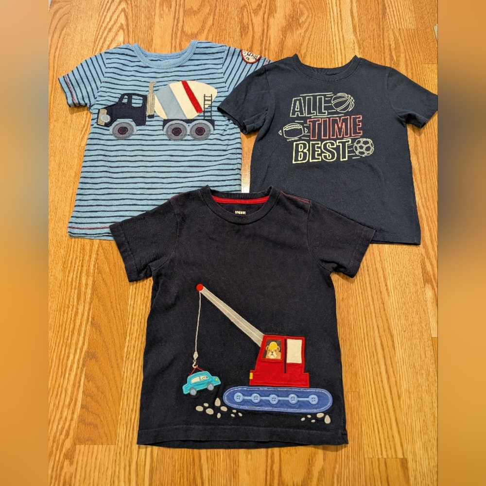 Boys Blue Short Sleeve T-shirts Boden Inspired Construction Vehicles Sports 4T